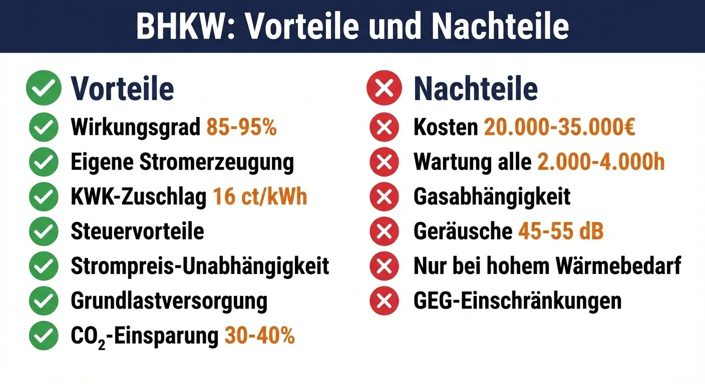 Infografik: BHKW Vorteile und Nachteile im Überblick