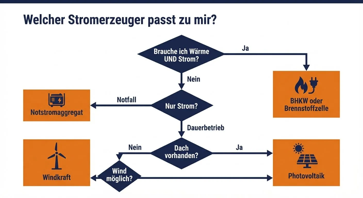 Infografik: Flussdiagramm zur Auswahl des passenden Stromerzeugers